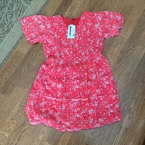 Lymio Women’s Regular Red Color V Neck Half Sleeve Dress